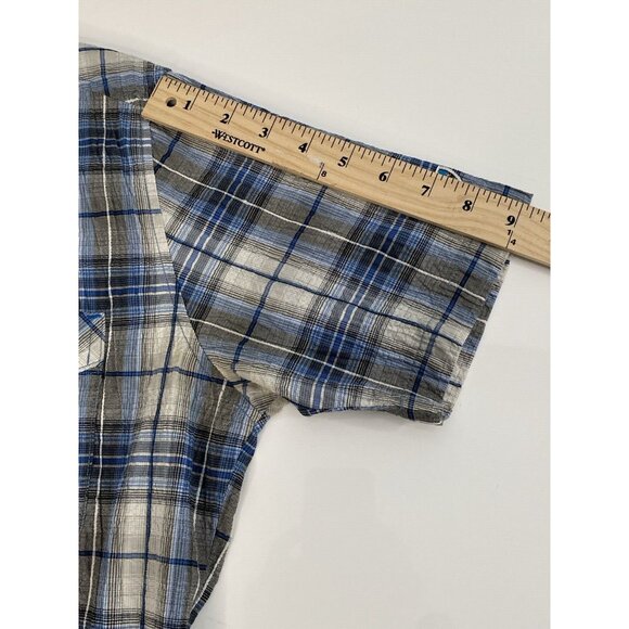 Kuhl Stallion Button Up Short Sleeve Shirt Men’s M Blue White Plaid Seersucker - Picture 14 of 16